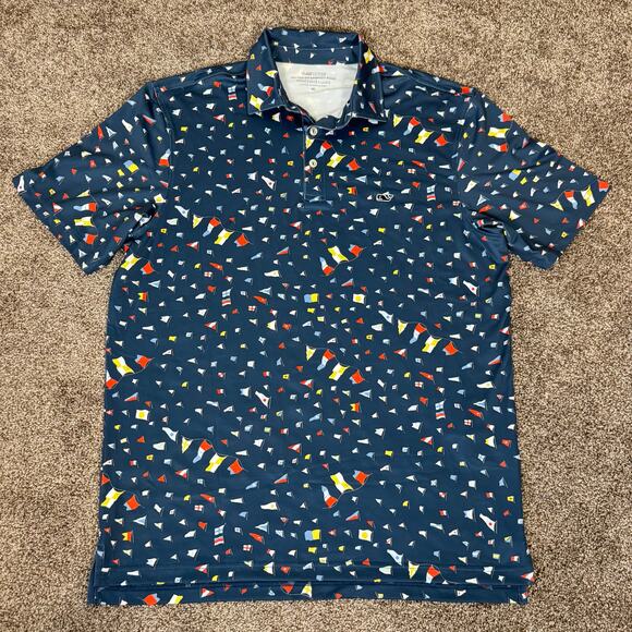 Vineyard Vines Men's Size Medium On The Go Sankaty Polo Flags Countries Golf - Picture 1 of 6